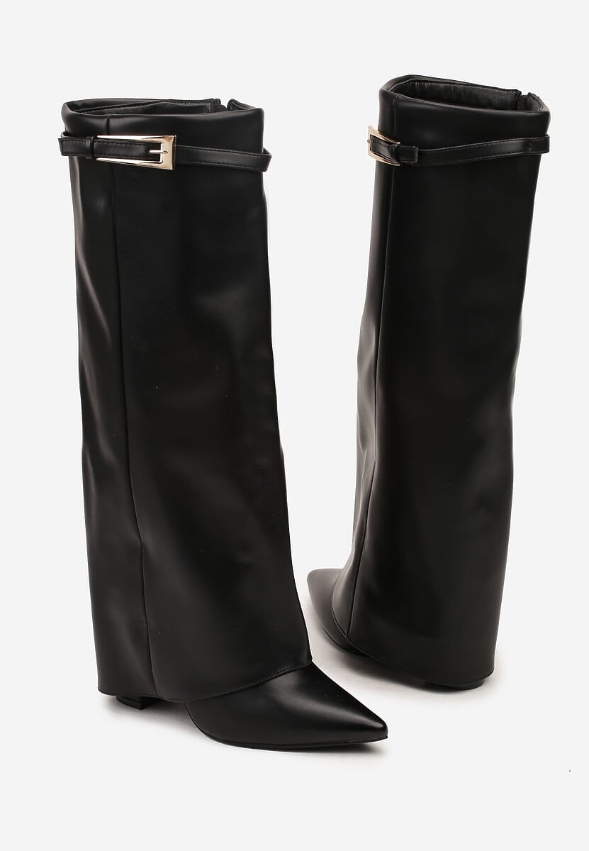 Schwarze hohe Stiefel mit Blockabsatz