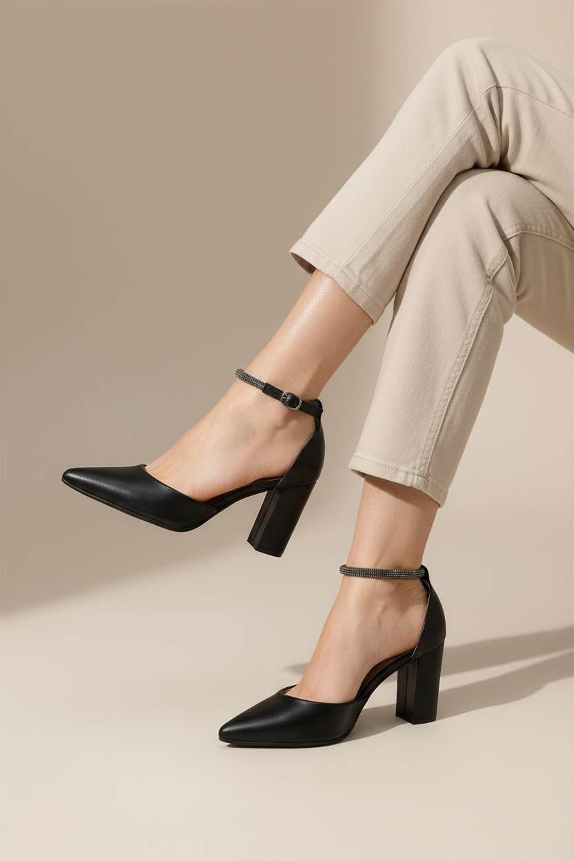 Schwarze Pumps mit Blockabsatz