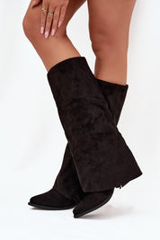 Schwarze Cowboystiefel mit Fransen
