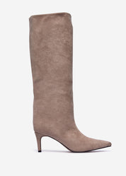 Khakifarbene Stiefel mit dünnem Absatz