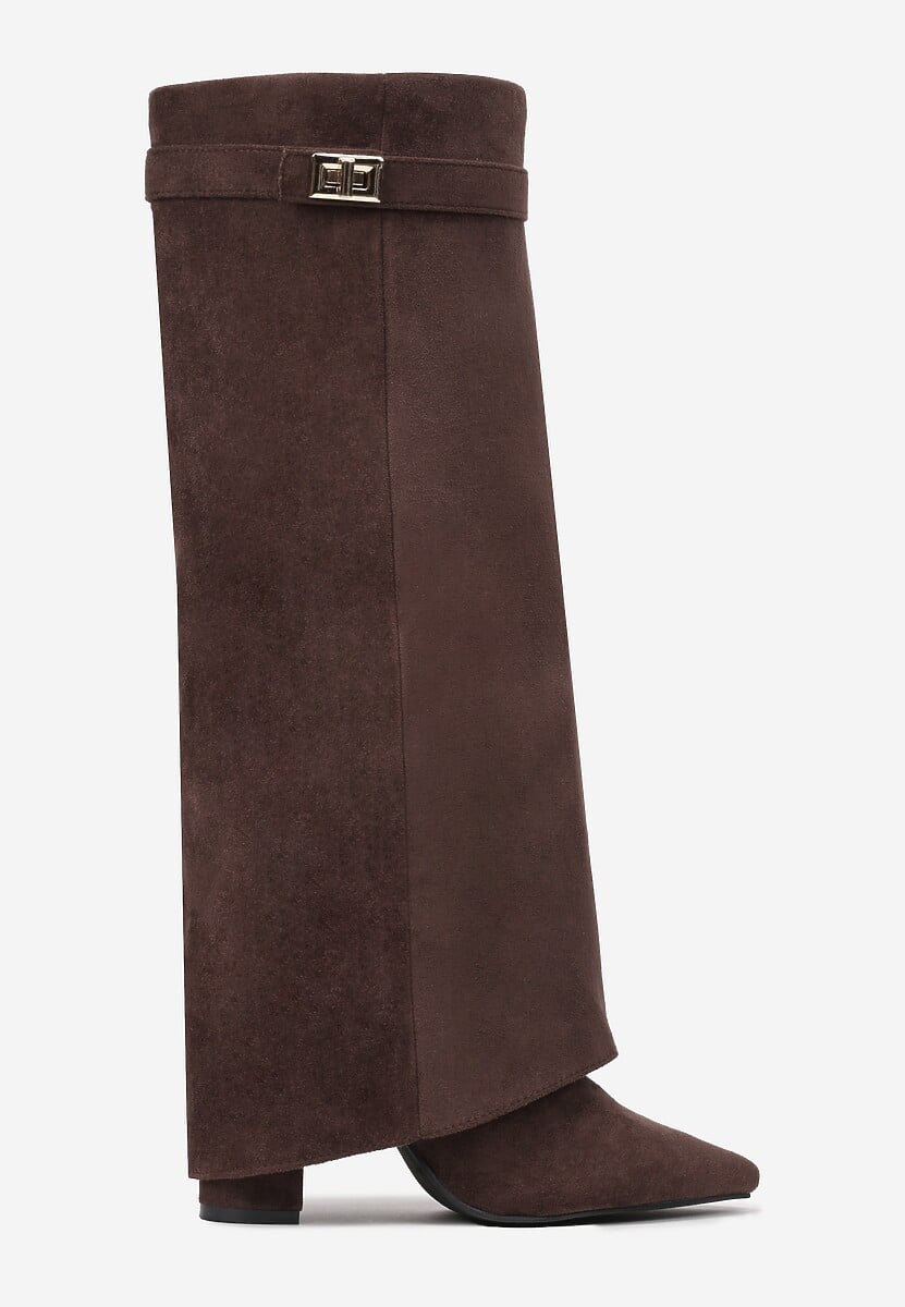 Braune Velourslederstiefel mit Blockabsatz