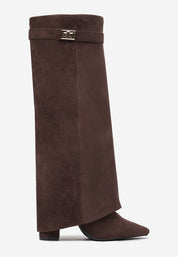 Braune Velourslederstiefel mit Blockabsatz