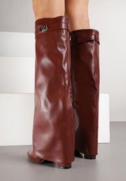 Bordeauxfarbene High Heels mit Blockabsatz