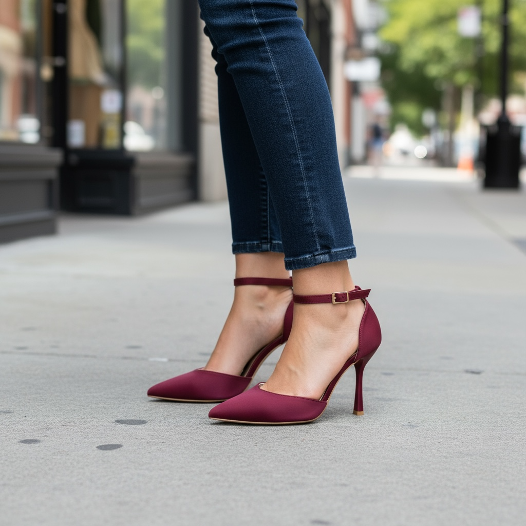 Bordeauxrote Stilettos mit dünnem Absatz