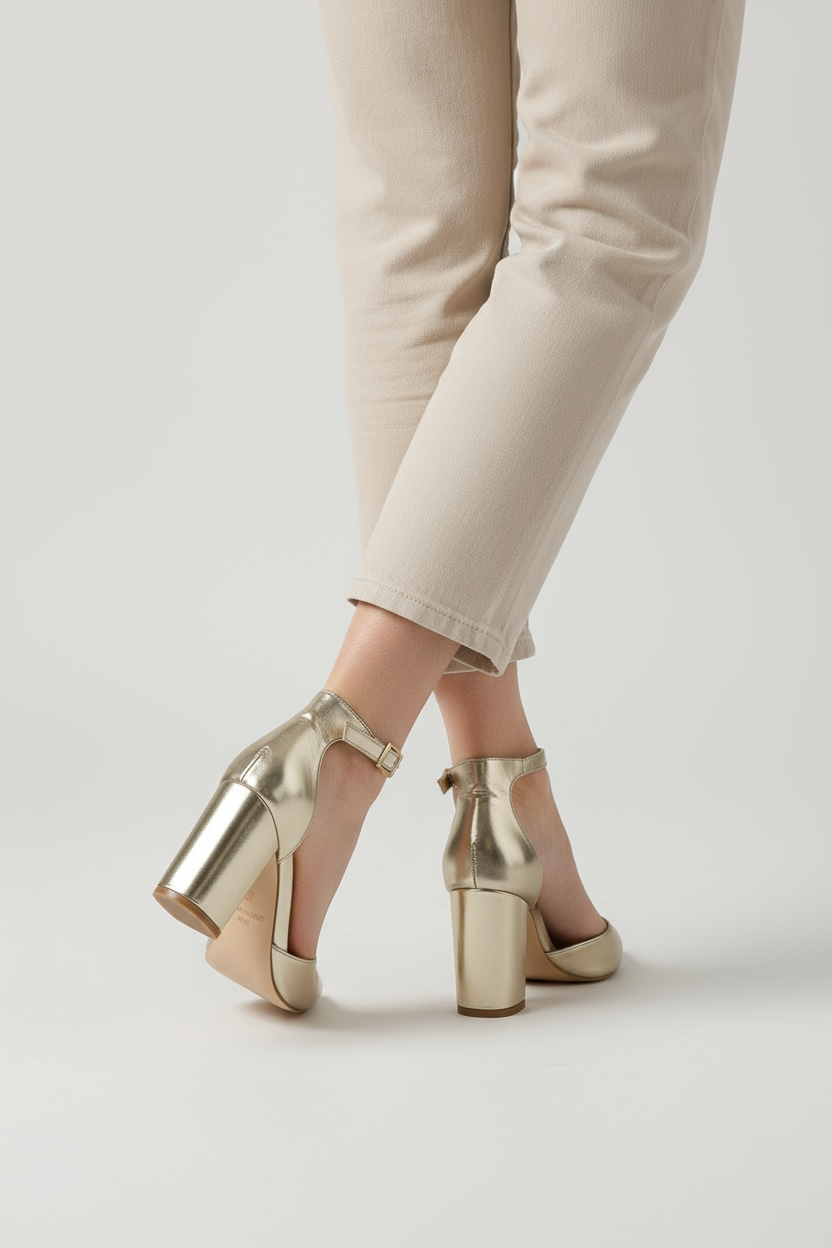Goldene Pumps mit Blockabsatz