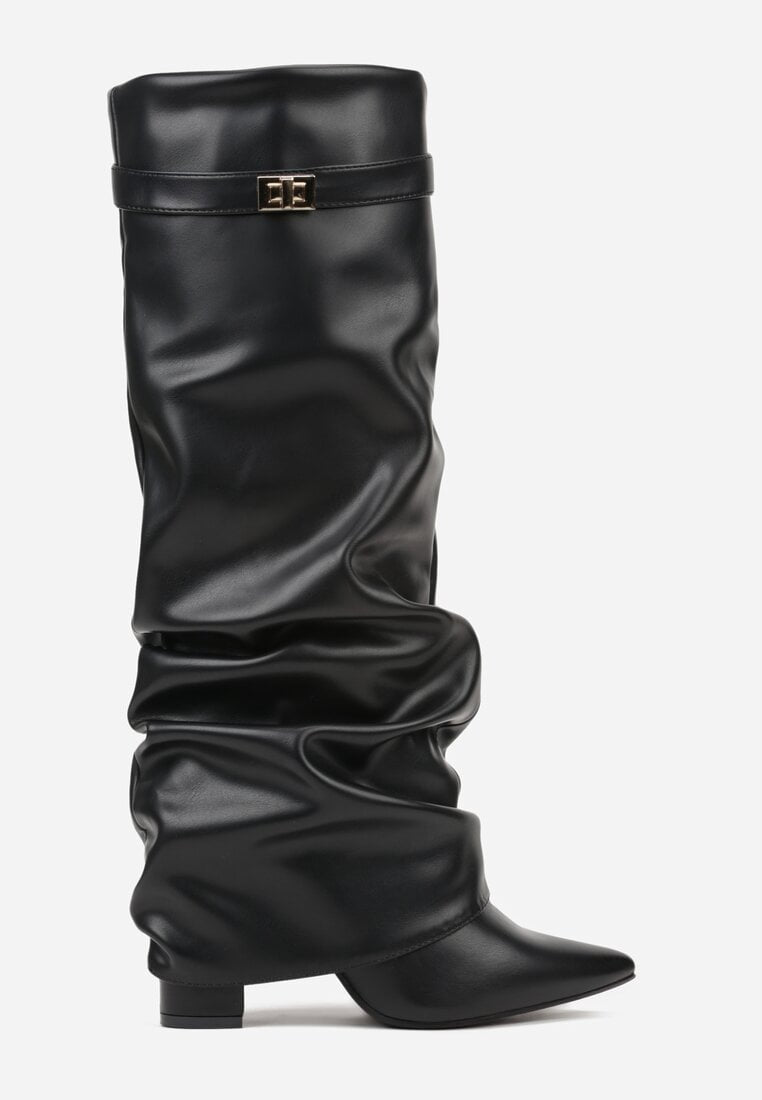 Schwarze Stiefel mit Raffungen und Blockabsatz