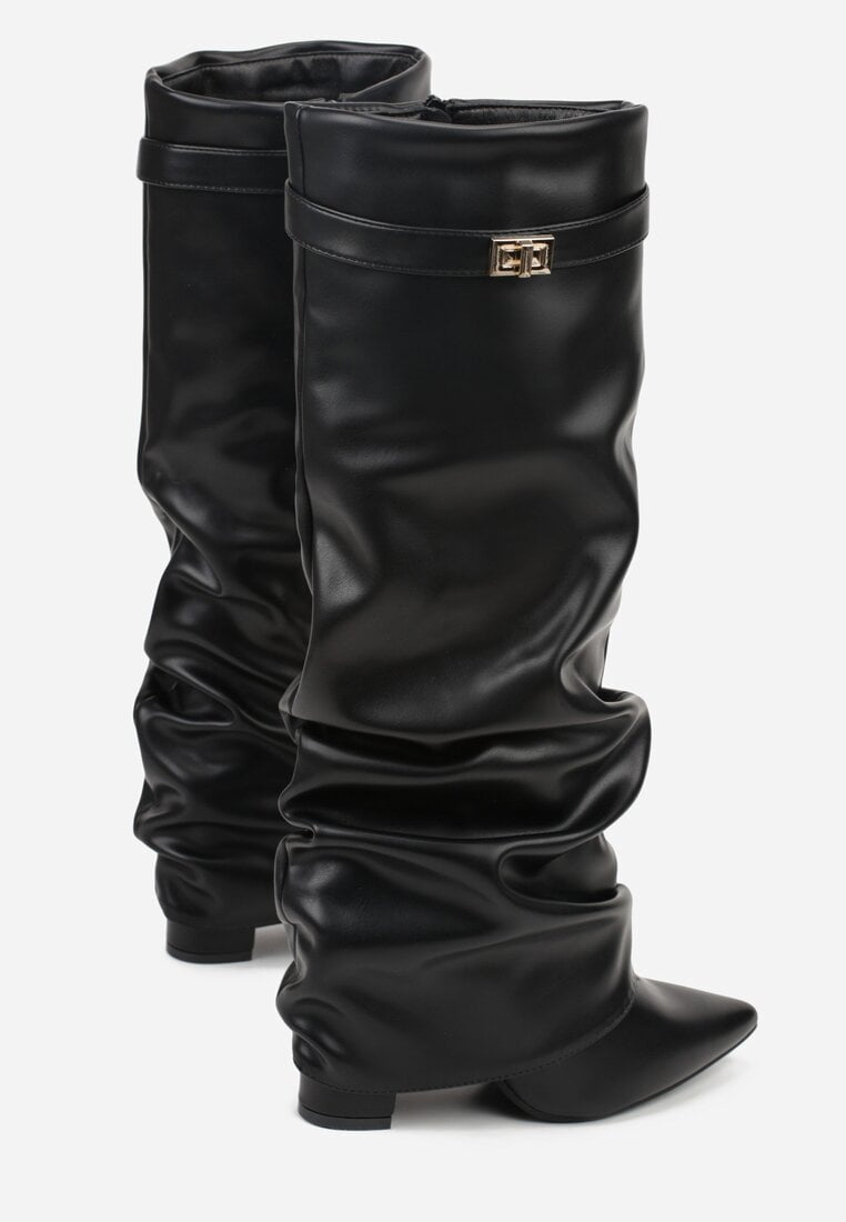 Schwarze Stiefel mit Raffungen und Blockabsatz