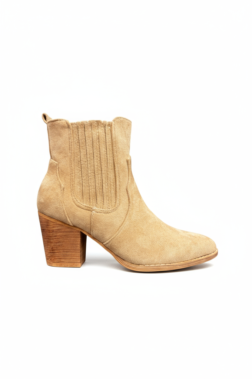 Khakifarbene Stiefeletten mit Blockabsatz