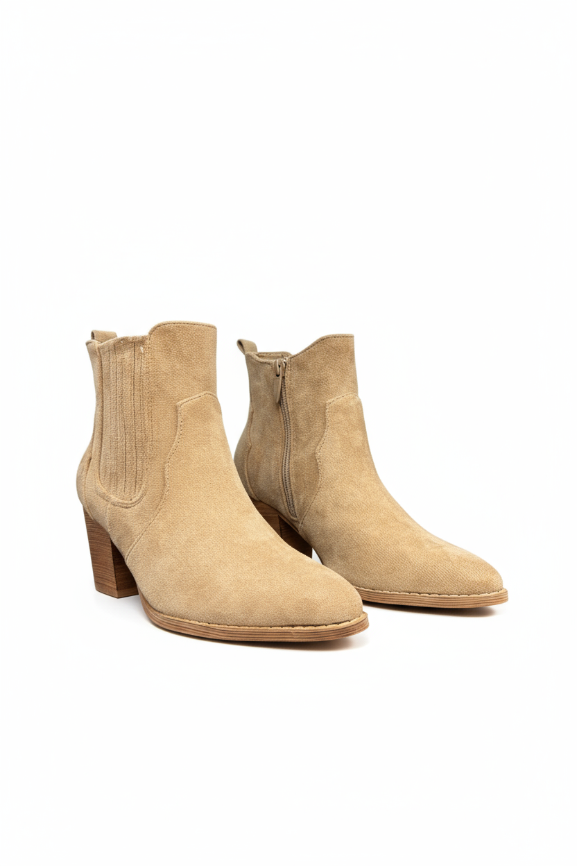 Khakifarbene Stiefeletten mit Blockabsatz