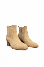 Khakifarbene Stiefeletten mit Blockabsatz
