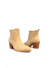Khakifarbene Stiefeletten mit Blockabsatz