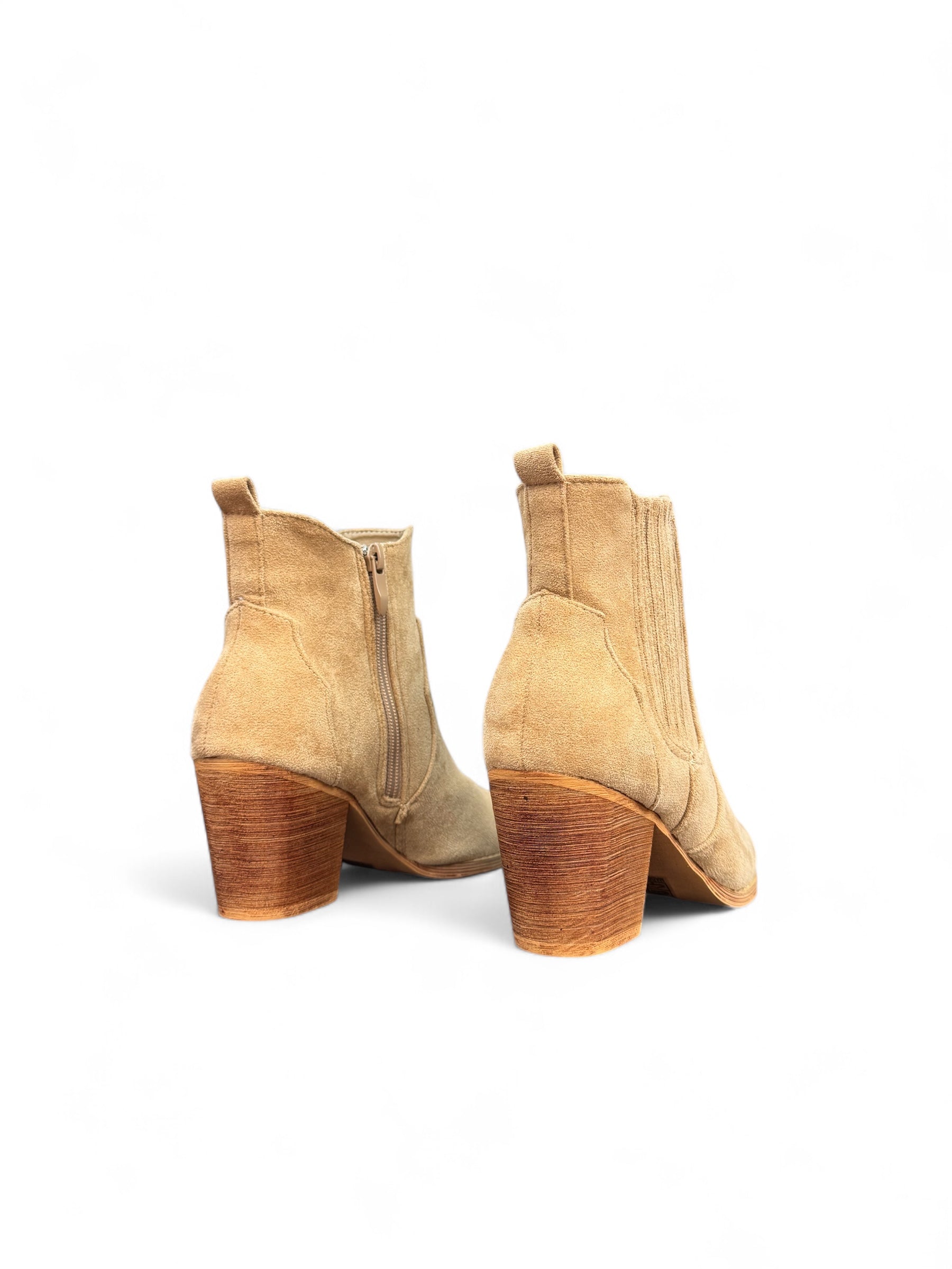 Khakifarbene Stiefeletten mit Blockabsatz
