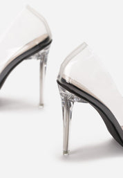 Transparente Pumps mit Stilettoabsatz und schwarzer Sohle