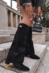 Schwarze Wildlederstiefel mit Blockabsatz