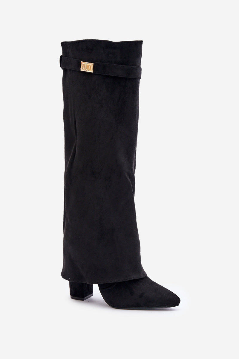 Schwarze Wildlederstiefel mit Blockabsatz