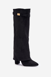 Schwarze Wildlederstiefel mit Blockabsatz