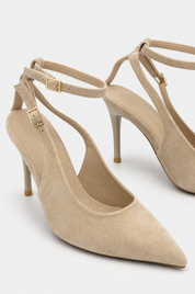 Khakifarbene Stilettos mit dünnem Absatz