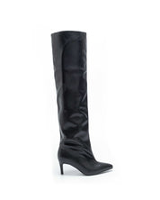 Schwarze Overknee-Stiefel mit dünnem Absatz
