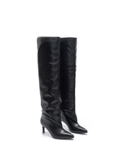 Schwarze Overknee-Stiefel mit dünnem Absatz