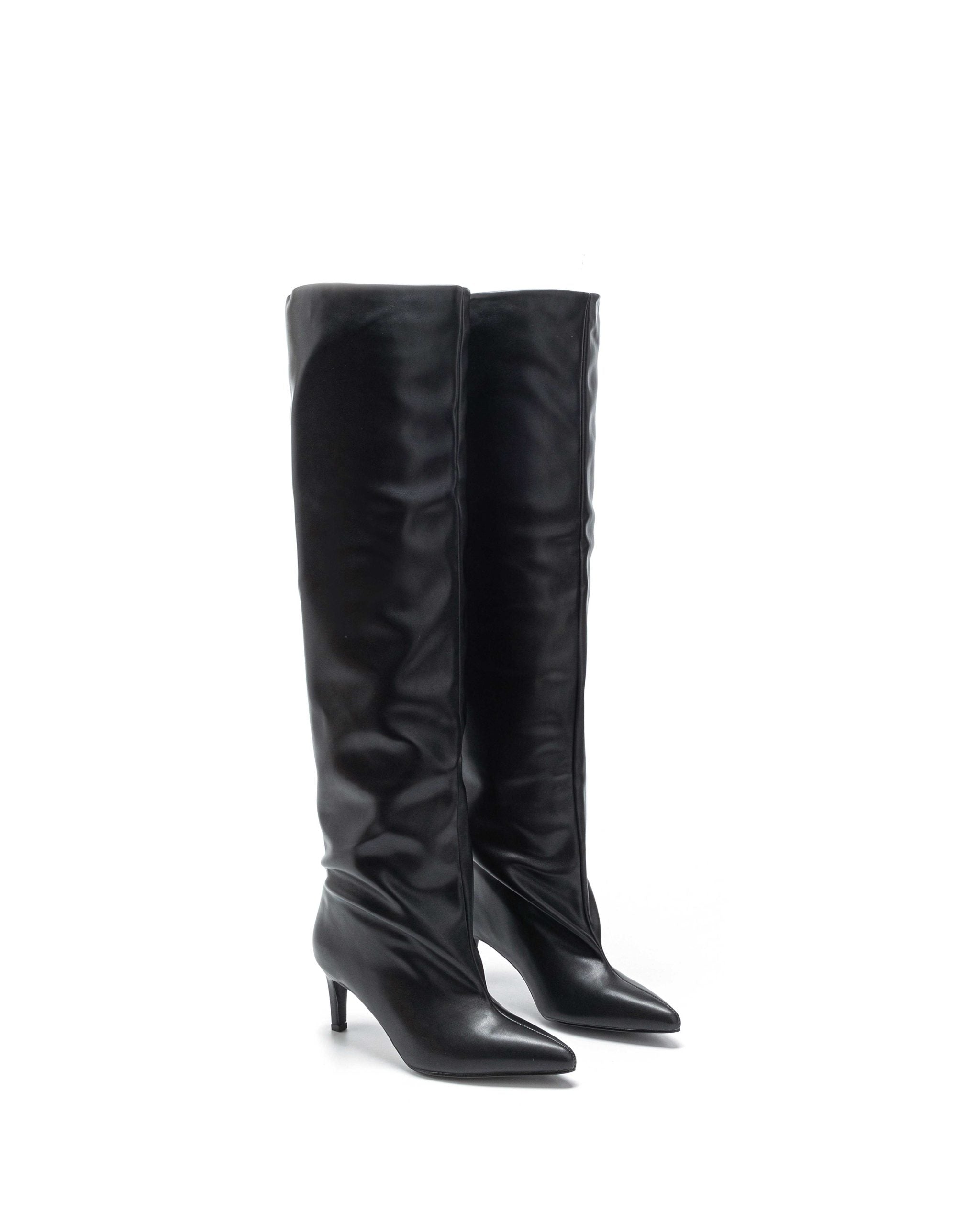 Schwarze Overknee-Stiefel mit dünnem Absatz