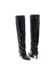 Schwarze Overknee-Stiefel mit dünnem Absatz