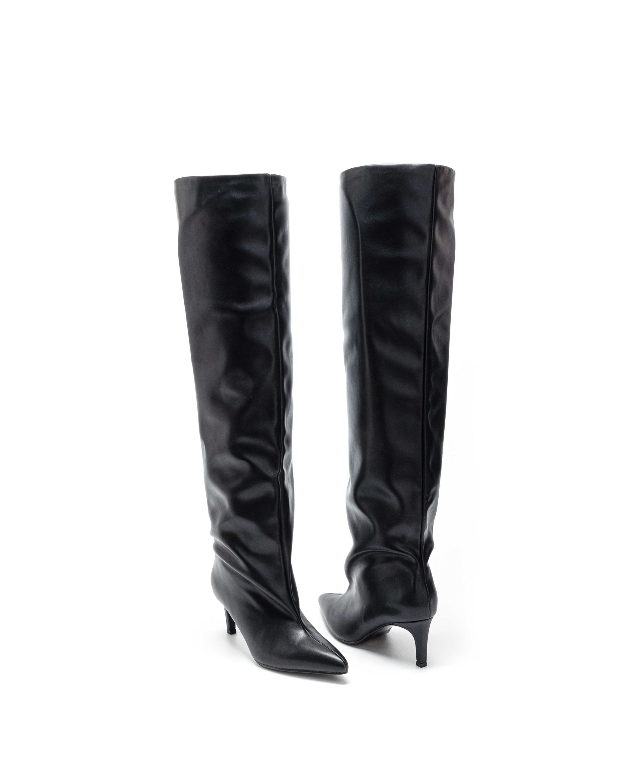 Schwarze Overknee-Stiefel mit dünnem Absatz