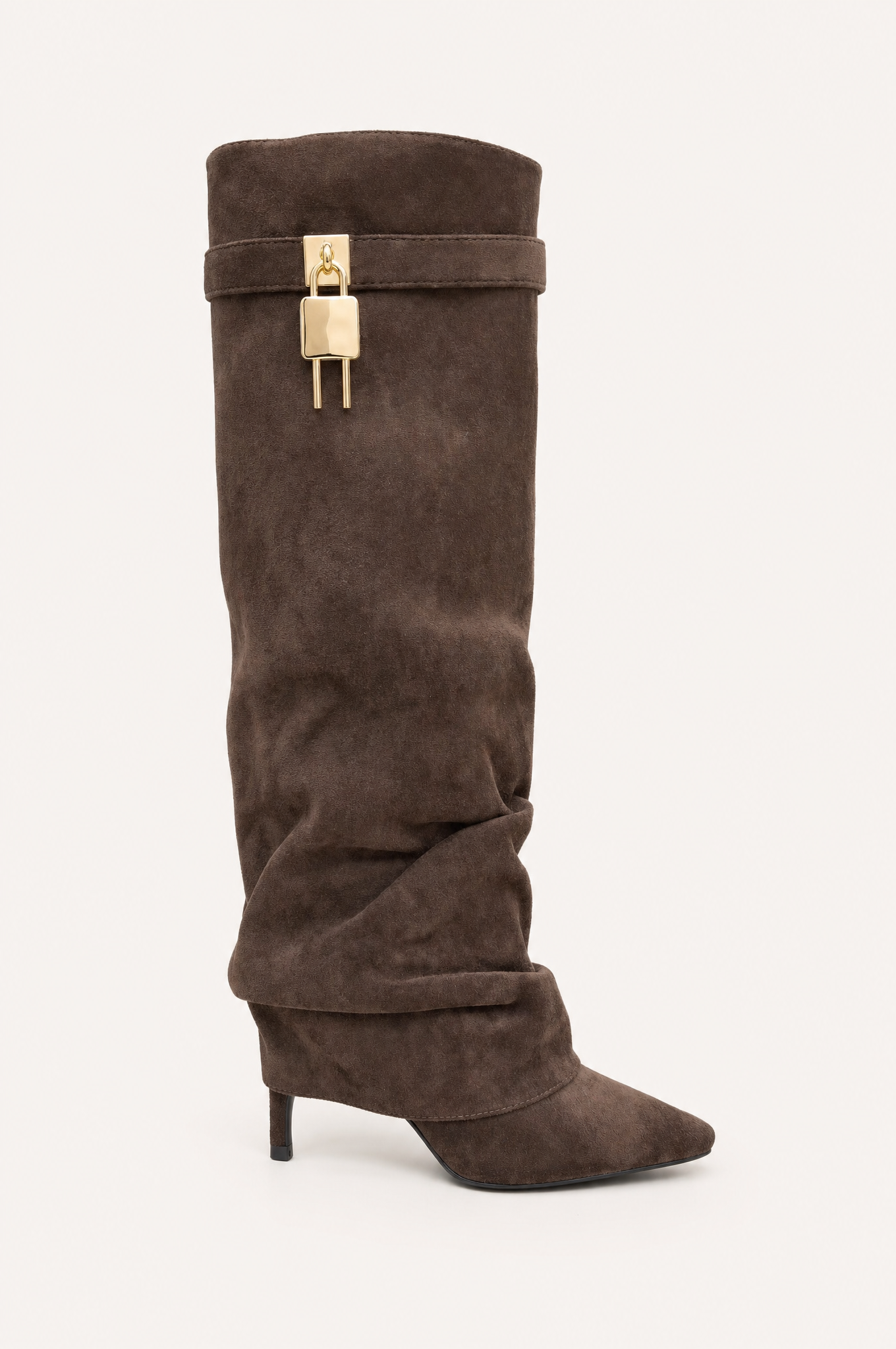 Brauner Stiefel mit Umschlag und dünnem Absatz