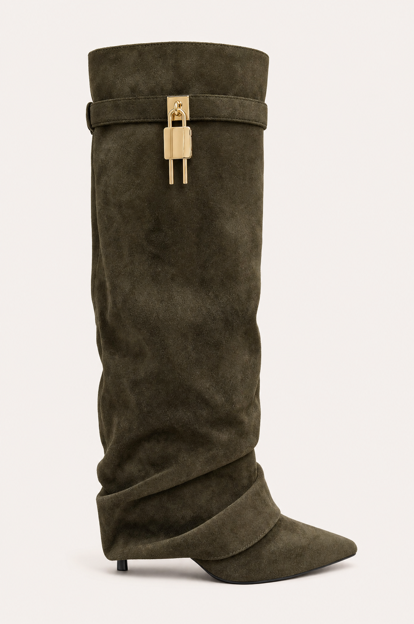 Grüne Schlupfstiefel mit Pfennigabsatz