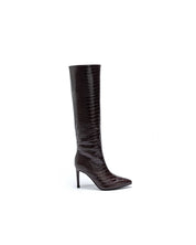 Braune Kroko-Stiefel mit dünnem Absatz
