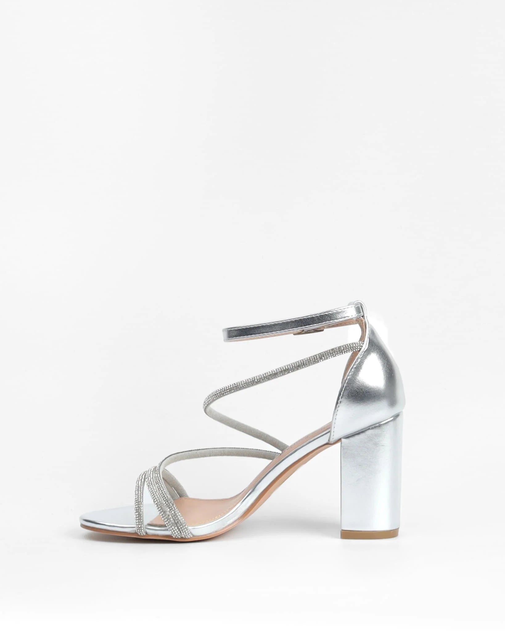 Silberne Sandalen mit Blockabsatz